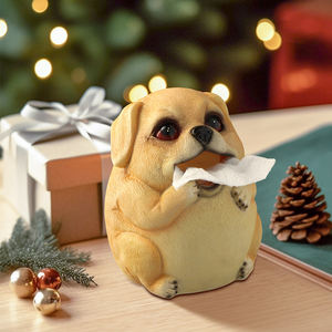 Sculpture artisanale en résine blanche de 6.6 pouces Ornement d'intérieur mignon pour salon et cuisine Boîte à mouchoirs pour chien pour la décoration - Product Image 4