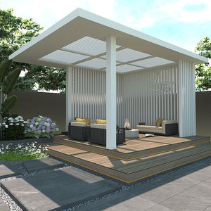 Pergola de jardin moderne <span class=keywords><strong>en</strong></span> aluminium imperméable avec toit à lames motorisées, éclairage LED, gazebo extérieur pour patio, terrasse, piscine - Product Image 6