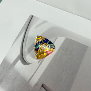 Retro Palace phong cách vòng tam giác vuông điểm nút dầu sơn dầu nghệ thuật màu men thủ công nút áo - Product Image 5