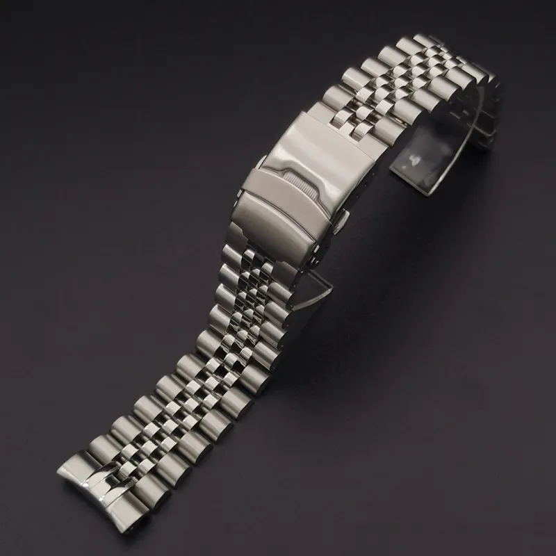 22mm solid curve end 5 beads tone metal stainless steel watch band watch bracelet