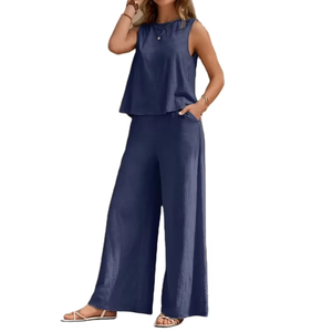 Conjunto de Dos Piezas para <span class=keywords><strong>Mujer</strong></span>, Estilo Casual, Color Sólido, Cuello Redondo, Camiseta Holgada y Pantalones Anchos, Tallas <span class=keywords><strong>XS</strong></span>-2XL, Éxito de Ventas en Europa y Estados Unidos 2026 - Product Image 3