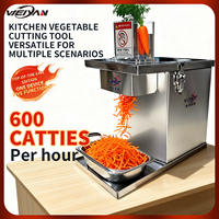Multifunctionele roestvrijstalen fruit- en groentesnijmachine met elektrische motor, wolf-tand snijmes voor frieten, in blokjes snijden en in reepjes snijden