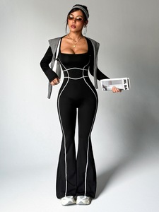 女式无缝纯色尼龙/氨纶瑜伽连身裤 - 透气四向弹力喇叭裤无袖健身服 - Product Image 4