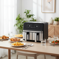 Friteuse à air double zone grande capacité en acier inoxydable, commande tactile intelligente, double panier, électrique, contrôlée par application pour cuisine domestique