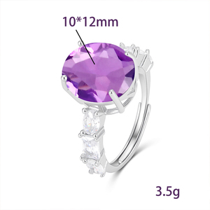 8 Fine Rhodium Waterproof Adjustable 10x12mm Oval <b>Crystal</b> <b>Rings</b> Natural Stone 925 Silver Anniversary Gift Jewelry Wedding Party - Product Image 6