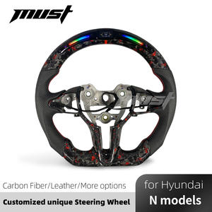 Volante LED de Fibra de Carbono Forjado con Detalles Rojos Personalizados, Mejora del Interior del Automóvil para Hyundai I30N I20N ElantraN <span class=keywords><strong>N</strong></span>-line <span class=keywords><strong>Fastback</strong></span> - Product Image 2