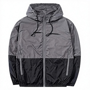 Men's Hooded Color Blocking Custom Windbreaker Jacket Windproof Casual Autumn Polyester Zipper Front Coat - Product Image 1