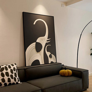 Abstract Elephant <b>Canvas</b> Art Minimalist Black White Oil Painting Wrapped Aluminum <b>Frame</b> Living Room Decor Wall Art - Product Image 4