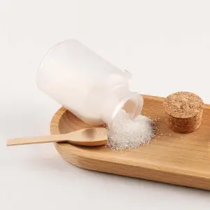 Vente en gros de pots de sel de bain en plastique ABS Frost avec cuillère en bois et couvercle en liège 100ml pour emballage cosmétique