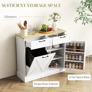 Cubo de Basura Moderno para Cocina Sunrise Blanco con 2 Cajones Ajustables, Panel de MDF, Madera Inclinable para Lavandería o <span class=keywords><strong>Despensa</strong></span> - Product Image 6