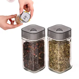 DS1042 Spice Containers Shaker Three Holes Square Rotating Condiment Jar Spice Chili Salt Glass Storage Jar Glass Storage Bottle