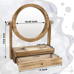 Wooden Jewelry Storage <b>Box</b> With Mirror Single Layer Drawer <b>Makeup</b> Organizer Desktop Organizer For Jewelry And Accessories - Product Image 2