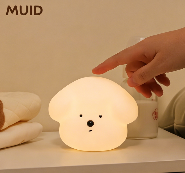 Modern Silicone Touch Control Rechargeable USB-Powered Dimmable LED Night Light Wall Mounted Magnetic Dog-Shaped Cartoon Lamp