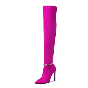 Bottes élégantes à talons hauts pour femme, bottes longues au-dessus du genou, chaîne à la cheville, bout pointu, chaussures d'hiver et d'automne, taille 43 - Product Image 6