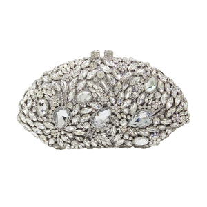 Bolso de Mano Elegante para Mujer con Pedrería Floral, Plumas Brillantes y Cristales, Bolso de Noche con Cadena Desmontable para Bodas - Product Image 4