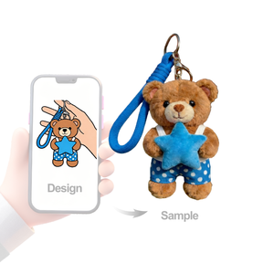 Porte-clés en peluche personnalisé avec logo, en coton PP, en forme d'ours en peluche avec design de t-shirt - Product Image 1