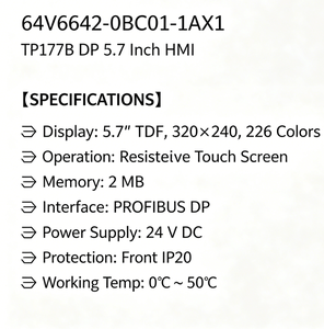 6AV6642 0BC01 1AX1 TP177B DP หน้าจอสัมผัส HMI อุตสาหกรรมขนาด 5.7 นิ้ว - Product Image 4