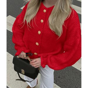 Suéteres Cortos de Punto Grueso para Mujer Prettypetagen, Modernos 2025, con Volantes, Frente Abierto, Botones, Ropa de Otoño - Product Image 1