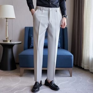 2026 New Men Slim Fit Stretch <strong>Wool</strong> Plain Dyed Formal Dress <strong>Pants</strong> Solid Color Versatile Straight Leg Trousers Office Weekend - Product Image 4