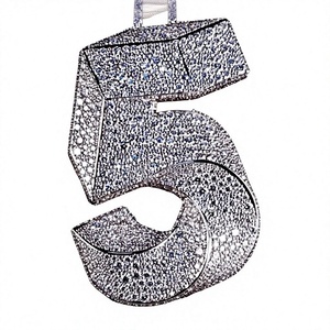 Pendentif Breloque Numéro 5 en Alliage Plaqué Or 14K, Sertissage Griffe de Strass en Cristal, Style Hip Hop Unisexe - Product Image 1