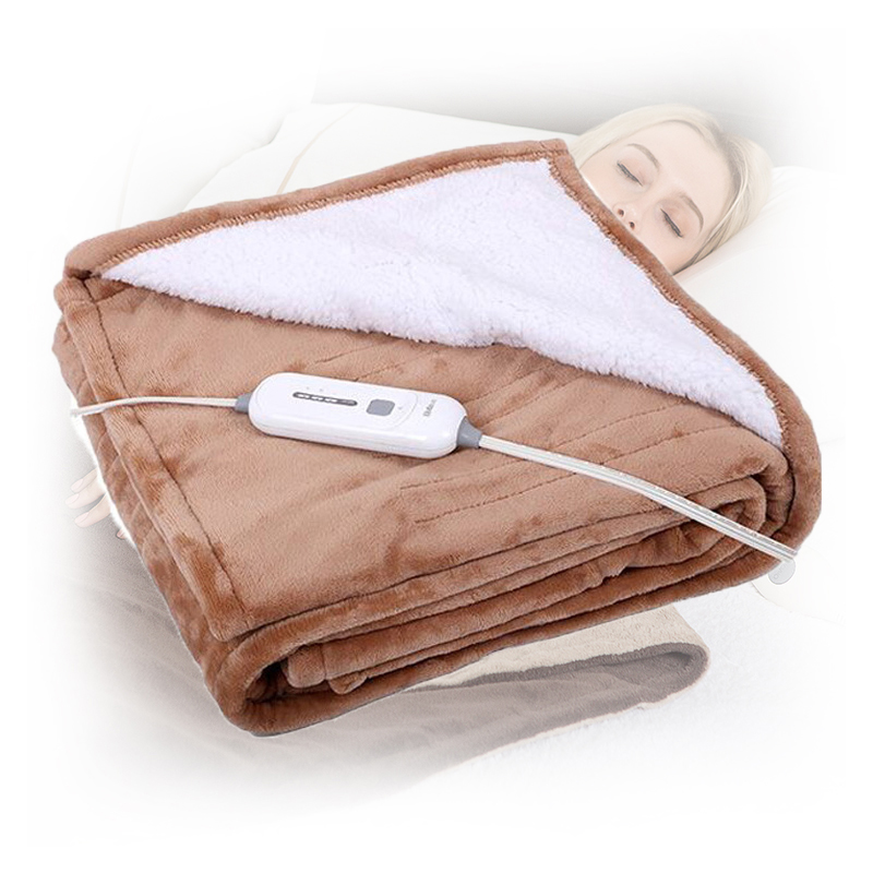 Электрическое одеяло с подогревом, Двухслойное фланелевое одеяло с 6 уровнями нагрева и функцией автоматического выключения в течение 3 часов