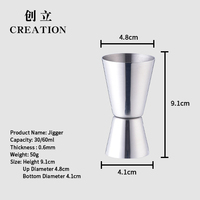 Outils de barman Creation Bartender, jigger double pour cocktails 30/60 ml, en acier inoxydable, métal, écologique, moderne, personnalisable, CE