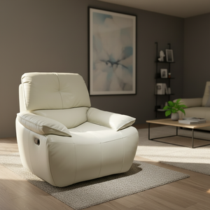 Sillón Reclinable Eléctrico Moderno de Gravedad Cero con un Solo Asiento, Giratorio, de Cuero, Color Blanco, con Puerto USB - Product Image 1