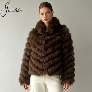 Jxwatcher Brésil Manteau en fourrure de renard réversible pour femme, doublure en soie lisse, fermeture éclair, idéal pour l'hiver - Product Image 1