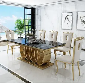 2022 restoran mobilya metal yemek odası takımı lüks yemek masası seti mermer yemek masası 6 sandalye ev için