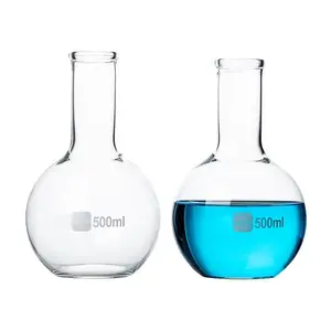 Frasco personalizado de vidrio de laboratorio, 50ml, fondo plano, cuello estrecho, matraz de ebullición, botella de destilación de vidrio de borosilicato alto