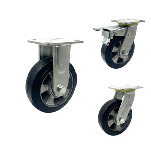 Roues pivotantes industrielles robustes pour chariot à main, en caoutchouc massif avec noyau en aluminium, de 6 et 8 pouces, avec frein - Product Image 5