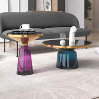 Table basse contemporaine nordique moderne en métal et verre, combinaison haut-bas, écologique, pour salon – Meilleure vente