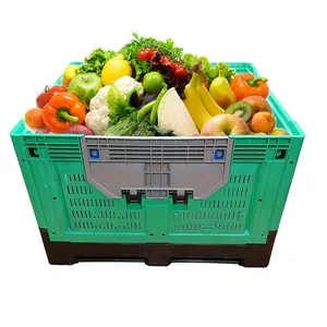 Alta resistência hdpe grande malha frutas vegetais vegetais dobrável plissável plástico palete crate para venda