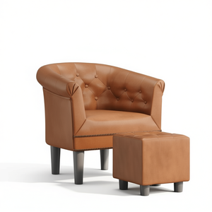 Sillón Tapizado Marrón con Reposapiés, Cuero Sintético, Muebles de Salón, Estilo Moderno y Tradicional, Sillón de Descanso - Product Image 1