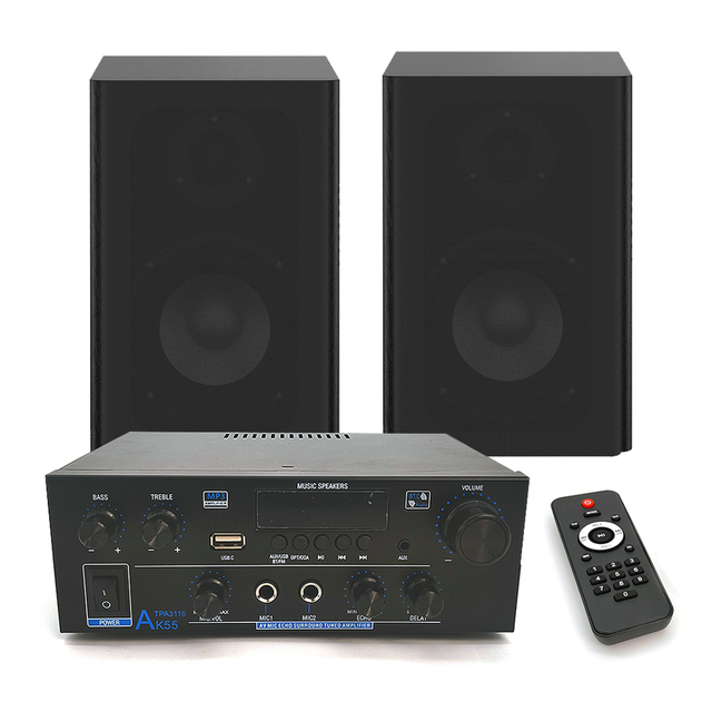 70W*2 Output BT AK55 Remote Control MP3/FM/MIC Combo Set 2-channel Home Amplifier with 5.5" Little Speaker for Home Audio