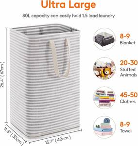 New Custom Large Polyester Collapsible Durable Eco-friendly 30x40x60cm Laundry Storage <b>Basket</b> <b>Hamper</b> with Handles - Product Image 3