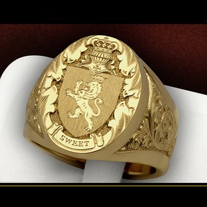 Bague pour homme en cuivre plaqué or, motif couronne, lion, bouclier, insigne, sceau royal, modèle <span class=keywords><strong>best</strong></span>-<span class=keywords><strong>seller</strong></span> Wish - Product Image 1