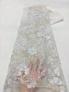 NI.AI Lovely Pink Color Perlas Malla Encaje Bordado Con Cuentas y Lentejuelas Vestido De Novia Tela Mujeres Vestido De Fiesta Encaje - Product Image 4