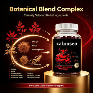 Gummies de vitalité botanique pour hommes, marque privée personnalisée, 60 unités, complexe Shilajit, Maca, Ashwagandha, Ginseng pour la vitalité physique quotidienne - Product Image 1