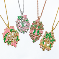 Collier personnalisé avec pendentif en forme de feuille de sororité, en alliage de zinc rose et vert, pour femmes et filles