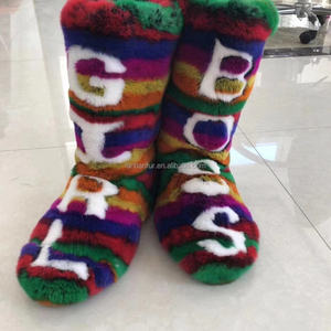 Sepatu bot tinggi wanita, sepatu bot musim dingin bulu kelinci asli - Product Image 5