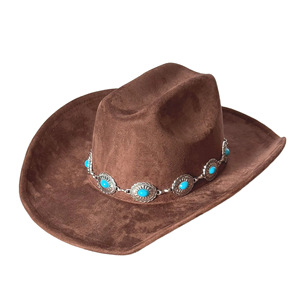 2026 New Arrival Vintage Suede Cowboy <strong>Hat</strong> with Turquoise Concho Band Unisex Outdoor - Product Image 5