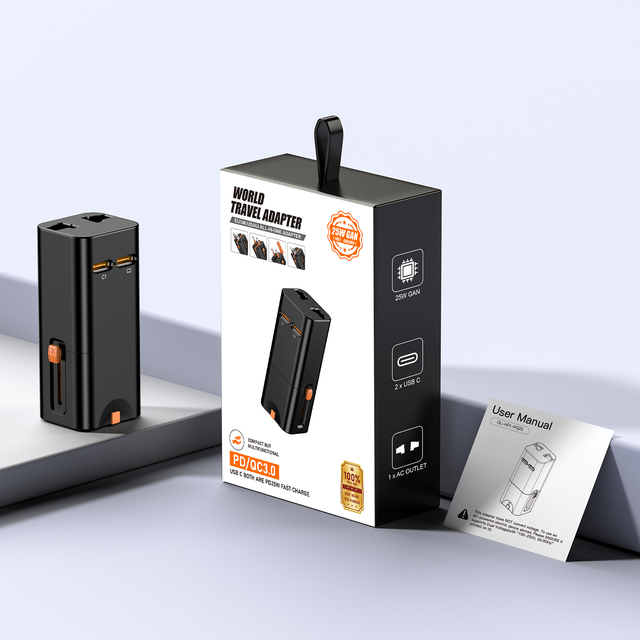 All-in-One Universal Travel Adapter OEM ODM Fast Charging GaN USB-C 3 Ports US AU UK EU Plug Universal GaN EU