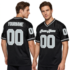 เสื้อฟุตบอลอเมริกันชายแบบสั่งทำ สีดำ คอกลม แขนสั้น ผ้าตาข่ายระบายอากาศ โพลีเอสเตอร์ 100% พิมพ์ลายดิจิตอลด้านหน้า - Product Image 1