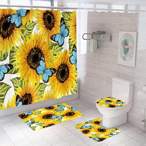 Tapis de bain tournesol personnalisé 4 pièces en microfibre à mémoire de forme ensemble de tapis de salle de bain avec rideau de <span class=keywords><strong>douche</strong></span> - Product Image 6