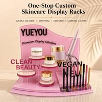 Présentoir de Maquillage en Acrylique Rose Ondulé à 4 Niveaux avec Plateau à Stylos 8 Compartiments, Support de Comptoir en Acrylique Personnalisable avec Logo