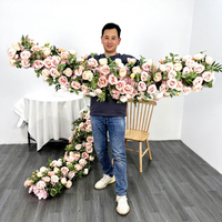 Chemin de Table Floral en Soie Rose et Crème Artificielle, Personnalisé en Usine, pour Décorations de Table de Mariage