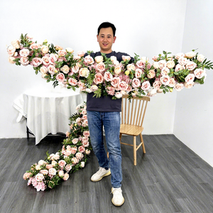 Fabbrica su misura di lusso artificiale <span class=keywords><strong>rosa</strong></span> e crema di seta fiore runner decorazioni per la tavola di nozze fiore corridore - Product Image 1