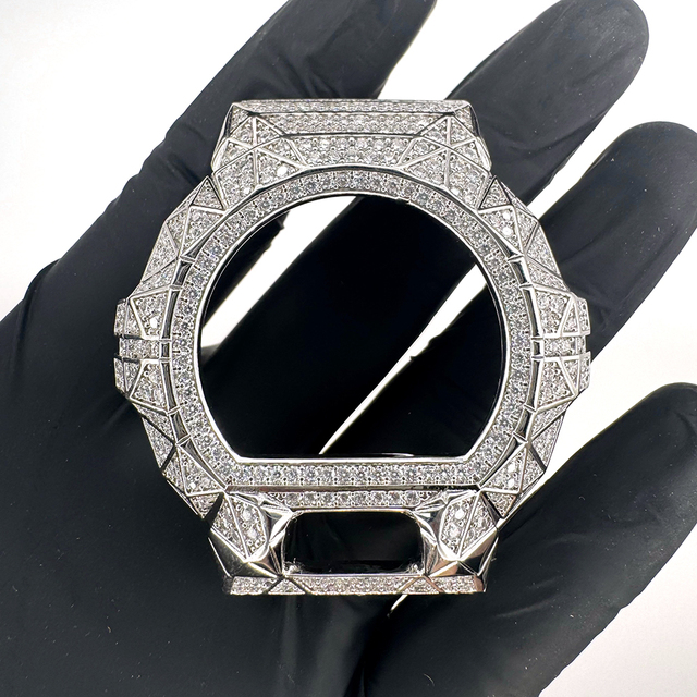 Hip Hop Luxury DW6900 Brass VVS Moissanite Iced Out Watch Bezel Bling Diamond Mod Watch Cases Wholesale Replacement Accessories