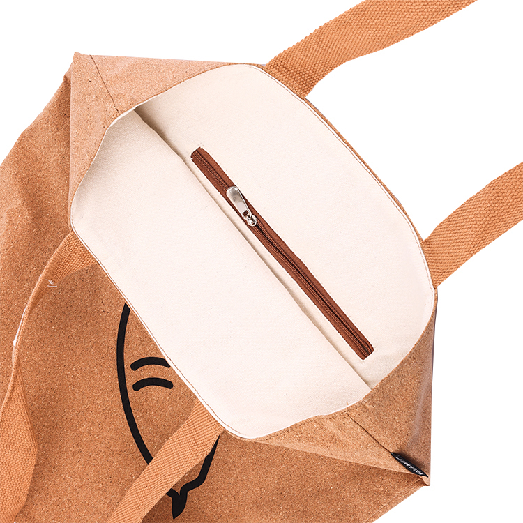 Women's High Quality Brown Cartoon Beach Washable Cork Leather Tote Shopping Bag with Eco-Friendly Shoulder Strap